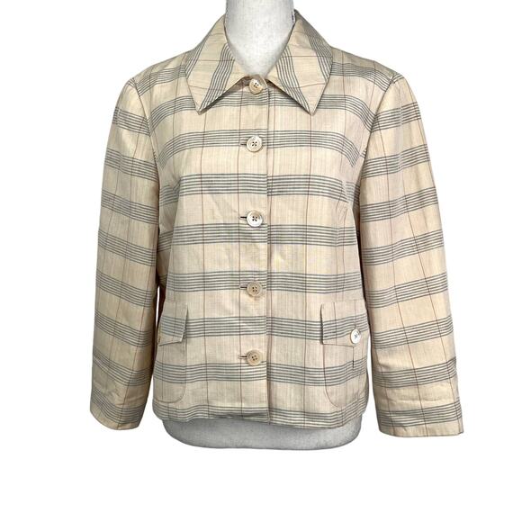 Vintage BCBG Maxazria Silk Blazer Striped Windowpane - Picture 1 of 13